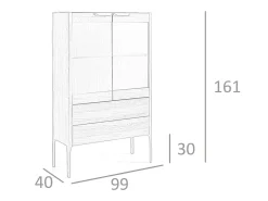 Vitrina|Angel Cerda Aparador alto em nogueira com tampo de vidro em imitação de mármore e iluminação interior 3075 Castanho