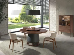 Vitrina|Angel Cerda Aparador alto em nogueira com tampo de vidro em imitação de mármore e iluminação interior 3075 Castanho