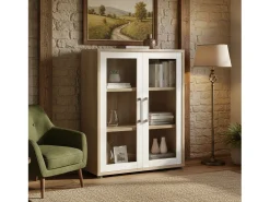Vitrina*Dmora Aparador Ampezzo, Buffet de sala, Aparador de sala, Despensa de cozinha, 89x40 h113 cm, Carvalho e Branco Castanho