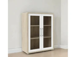 Vitrina*Dmora Aparador Ampezzo, Buffet de sala, Aparador de sala, Despensa de cozinha, 89x40 h113 cm, Carvalho e Branco Castanho