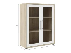 Vitrina*Dmora Aparador Ampezzo, Buffet de sala, Aparador de sala, Despensa de cozinha, 89x40 h113 cm, Carvalho e Branco Castanho