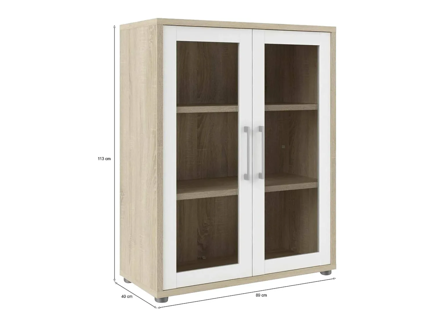 Vitrina*Dmora Aparador Ampezzo, Buffet de sala, Aparador de sala, Despensa de cozinha, 89x40 h113 cm, Carvalho e Branco Castanho