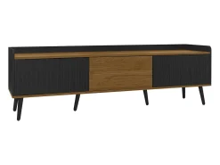 Móvel De Tv| Aparador baixo de 3 portas com prateleira, 160 cm de altura, para TV, moderno, ideal para sala de estar, na cor preta. Preto