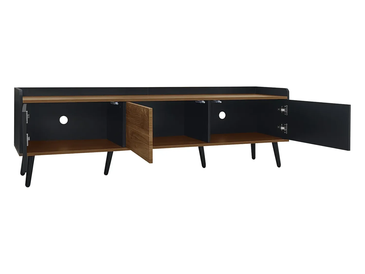Móvel De Tv| Aparador baixo de 3 portas com prateleira, 160 cm de altura, para TV, moderno, ideal para sala de estar, na cor preta. Preto
