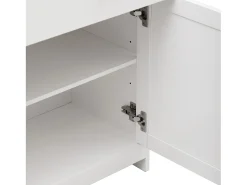 Vitrina| Aparador com acabamento em madeira branca, armário de cozinha com bancada, 160 x 37 x 75 cm, Branco