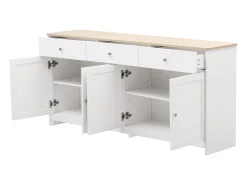 Vitrina| Aparador com acabamento em madeira branca, armário de cozinha com bancada, 160 x 37 x 75 cm, Branco
