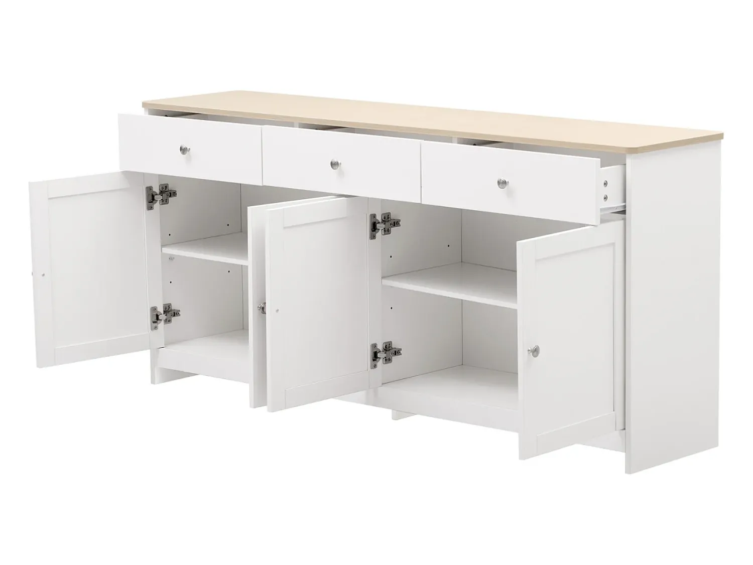 Vitrina| Aparador com acabamento em madeira branca, armário de cozinha com bancada, 160 x 37 x 75 cm, Branco
