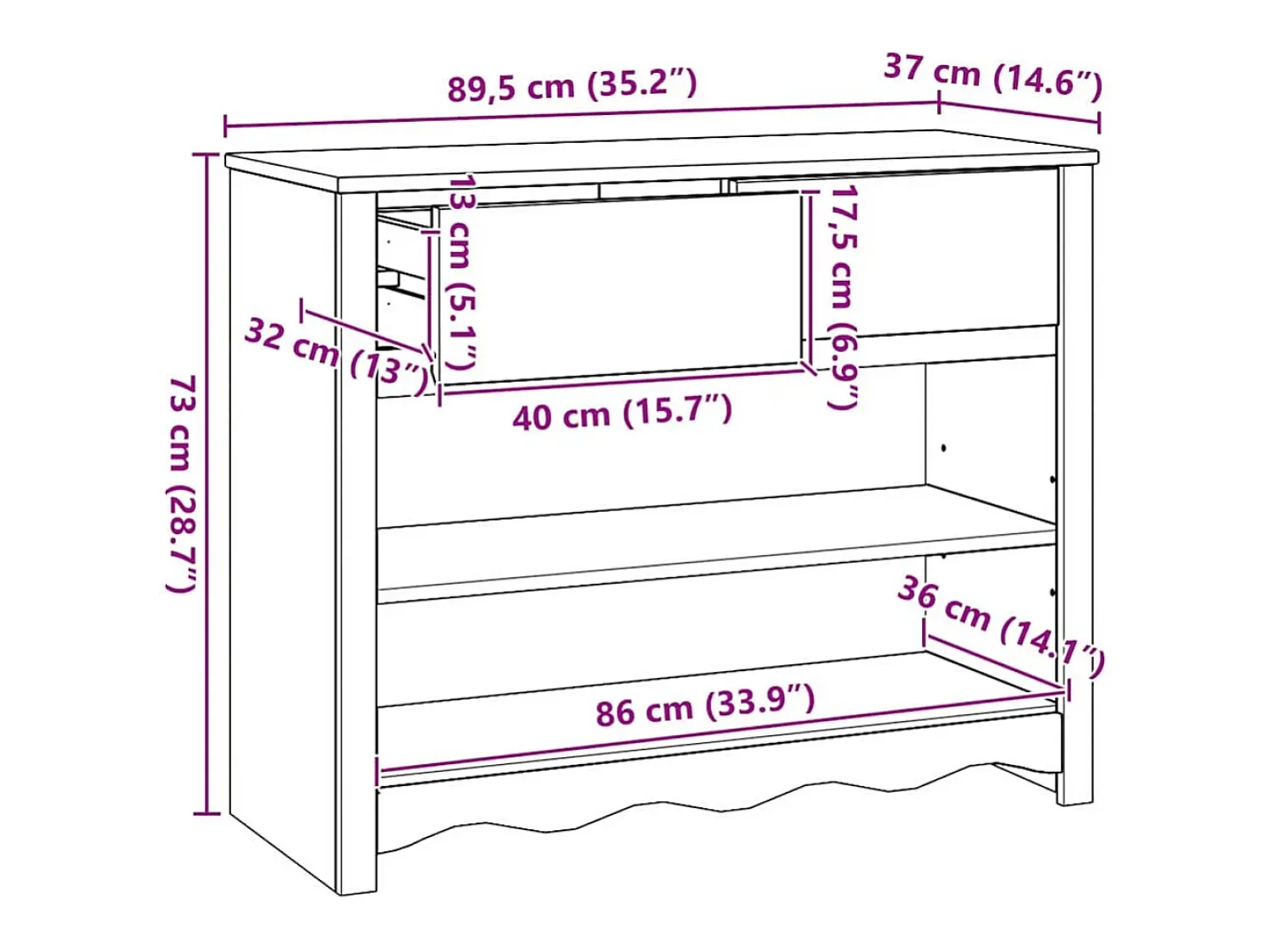 Consola*vidaxl Aparador com gaveta Drammen 89,5 x 37 x 73 cm Branco