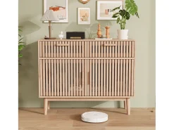 Aparador de 100 cm, móvel de arrumação com 2 gavetas e 2 portas, armário de cozinha para sala de estar, madeira. Natural claro