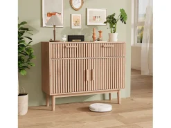 Aparador de 100 cm, móvel de arrumação com 2 gavetas e 2 portas, armário de cozinha para sala de estar, madeira. Natural claro