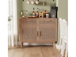 Aparador de 100 cm, móvel de arrumação com 2 gavetas e 2 portas, armário de cozinha para sala de estar, madeira. Natural claro