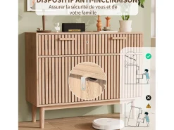Aparador de 100 cm, móvel de arrumação com 2 gavetas e 2 portas, armário de cozinha para sala de estar, madeira. Natural claro