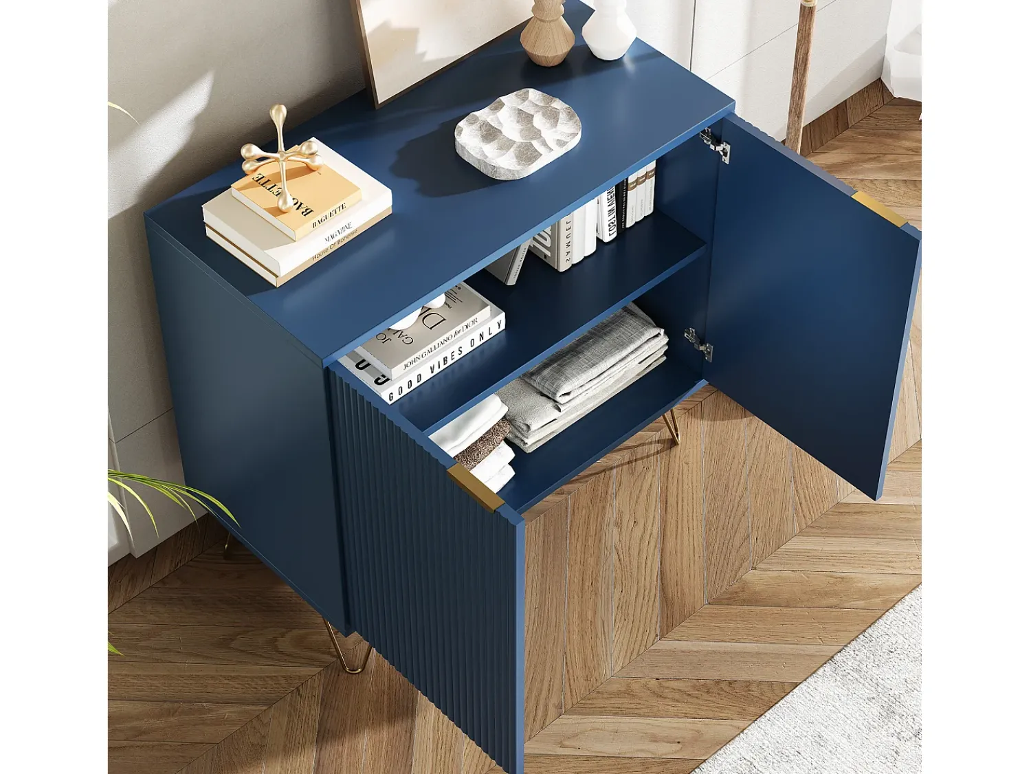 Vitrina* Aparador de cozinha com 2 portas e 2 prateleiras, para cozinha, sala de jantar e sala de estar, , 80x40x78 cm Azul