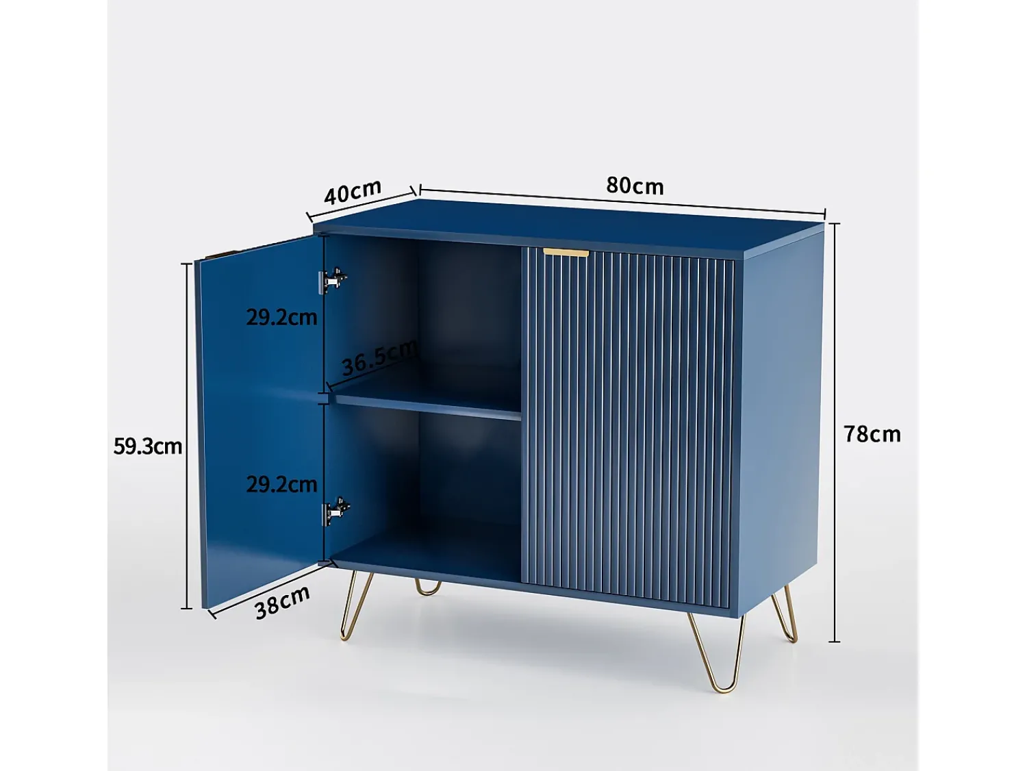 Vitrina* Aparador de cozinha com 2 portas e 2 prateleiras, para cozinha, sala de jantar e sala de estar, , 80x40x78 cm Azul