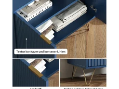 Aparador de Duas Portas em Azul Marinho com Pés Dourados – Design Moderno e Elegante^ Consola