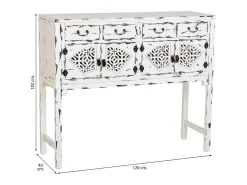 Consola* Aparador de entrada em madeira laqueada branca envelhecida com 4 gavetas e 4 portas. Branco