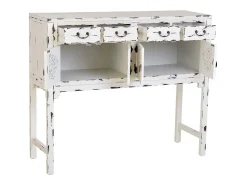 Consola* Aparador de entrada em madeira laqueada branca envelhecida com 4 gavetas e 4 portas. Branco