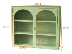 Best Aparador de parede com 2 portas de vidro curvas - Para cozinha e banheiro - - 70 × 23 × 60 cm Verde