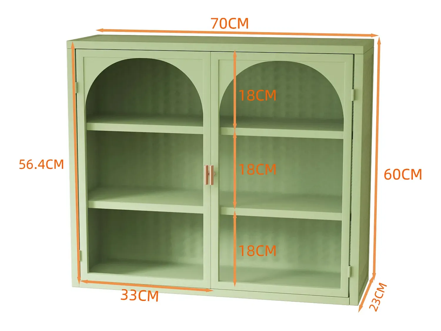 Best Aparador de parede com 2 portas de vidro curvas - Para cozinha e banheiro - - 70 × 23 × 60 cm Verde