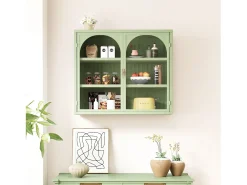 Best Aparador de parede com 2 portas de vidro curvas - Para cozinha e banheiro - - 70 × 23 × 60 cm Verde