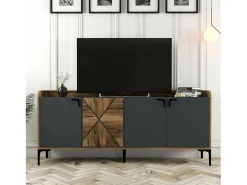 Dmora Aparador Dilici, Buffet de sala de estar, Madia de sala de estar, Despensa de cozinha, 180x35h78 cm, Nogueira e Antracite^ Móvel De Tv