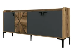 Dmora Aparador Dilici, Buffet de sala de estar, Madia de sala de estar, Despensa de cozinha, 180x35h78 cm, Nogueira e Antracite^ Móvel De Tv