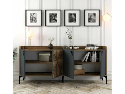 Dmora Aparador Dilici, Buffet de sala de estar, Madia de sala de estar, Despensa de cozinha, 180x35h78 cm, Nogueira e Antracite^ Móvel De Tv