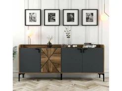 Dmora Aparador Dilici, Buffet de sala de estar, Madia de sala de estar, Despensa de cozinha, 180x35h78 cm, Nogueira e Antracite^ Móvel De Tv