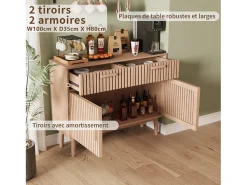 Aparador em Madeira Maciça com 2 Gavetas e 2 Portas – Design Nórdico, 100x35x80cm, Cor Natural^ Consola