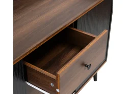 Sale Merax Aparador moderno com 2 portas 3 gavetas - prateleira de armazenamento - grão requintado - cores preto e marrom Castanho