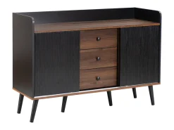 Sale Merax Aparador moderno com 2 portas 3 gavetas - prateleira de armazenamento - grão requintado - cores preto e marrom Castanho