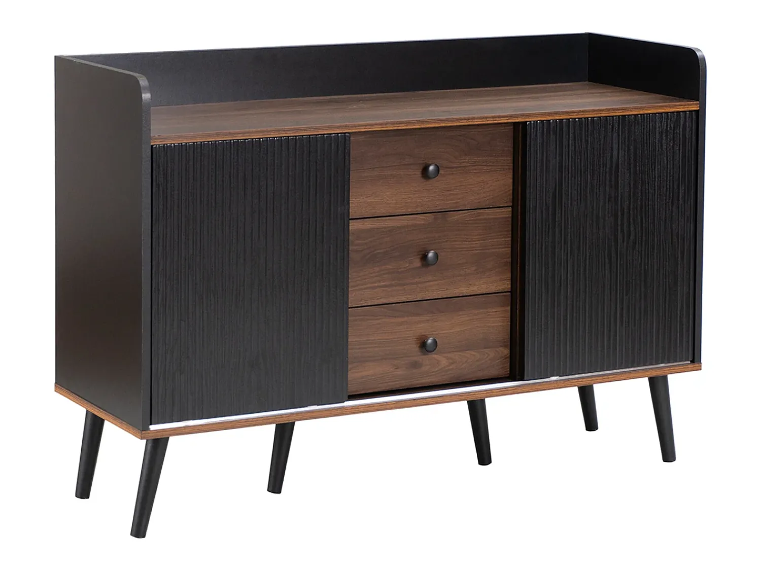 Sale Merax Aparador moderno com 2 portas 3 gavetas - prateleira de armazenamento - grão requintado - cores preto e marrom Castanho