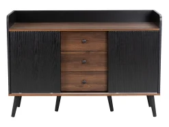 Sale Merax Aparador moderno com 2 portas 3 gavetas - prateleira de armazenamento - grão requintado - cores preto e marrom Castanho