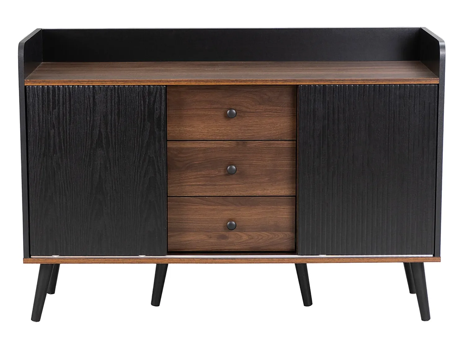 Sale Merax Aparador moderno com 2 portas 3 gavetas - prateleira de armazenamento - grão requintado - cores preto e marrom Castanho