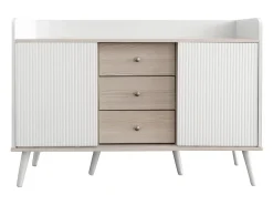 Mesa De Centro*Merax Aparador moderno com 2 portas 3 gavetas - prateleira de armazenamento - grão requintado - cores e bege Branco