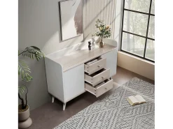 Mesa De Centro*Merax Aparador moderno com 2 portas 3 gavetas - prateleira de armazenamento - grão requintado - cores e bege Branco