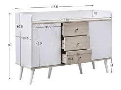 Mesa De Centro*Merax Aparador moderno com 2 portas 3 gavetas - prateleira de armazenamento - grão requintado - cores e bege Branco