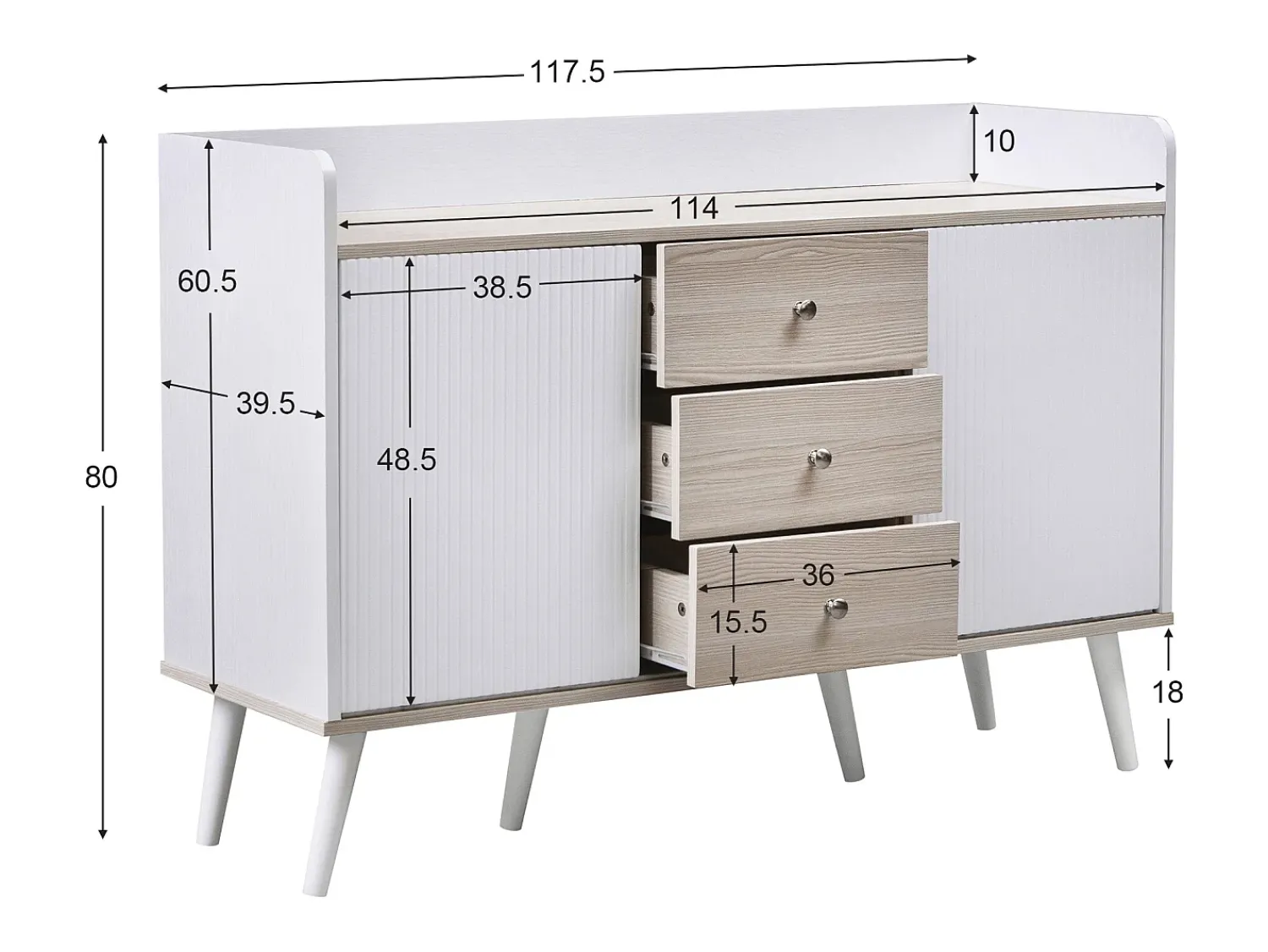 Mesa De Centro*Merax Aparador moderno com 2 portas 3 gavetas - prateleira de armazenamento - grão requintado - cores e bege Branco