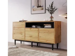 Móvel De Tv| Aparador moderno de madeira com 3 portas e prateleiras, 160x35x76cm, fácil de montar, compacto e robusto. Castanho