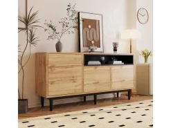 Móvel De Tv| Aparador moderno de madeira com 3 portas e prateleiras, 160x35x76cm, fácil de montar, compacto e robusto. Castanho
