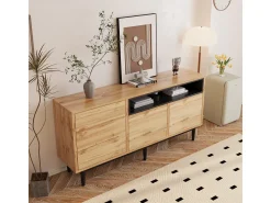 Móvel De Tv| Aparador moderno de madeira com 3 portas e prateleiras, 160x35x76cm, fácil de montar, compacto e robusto. Castanho