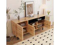 Móvel De Tv| Aparador moderno de madeira com 3 portas e prateleiras, 160x35x76cm, fácil de montar, compacto e robusto. Castanho