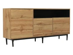 Móvel De Tv| Aparador moderno de madeira com 3 portas e prateleiras, 160x35x76cm, fácil de montar, compacto e robusto. Castanho