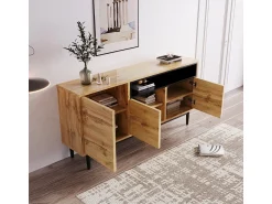 Móvel De Tv| Aparador moderno de madeira com 3 portas e prateleiras, 160x35x76cm, fácil de montar, compacto e robusto. Castanho