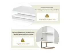 Consola* Aparador Moderno Minimalista 120cm com 4 Portas, Estrutura em Metal e Prateleiras Ajustáveis – e Dourado Branco