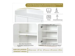 Consola* Aparador Moderno Minimalista 120cm com 4 Portas, Estrutura em Metal e Prateleiras Ajustáveis – e Dourado Branco