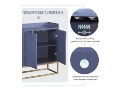 Aparador Moderno Minimalista 120cm com 4 Portas, Estrutura em Metal e Prateleiras Ajustáveis – Azul e Dourado^ Consola