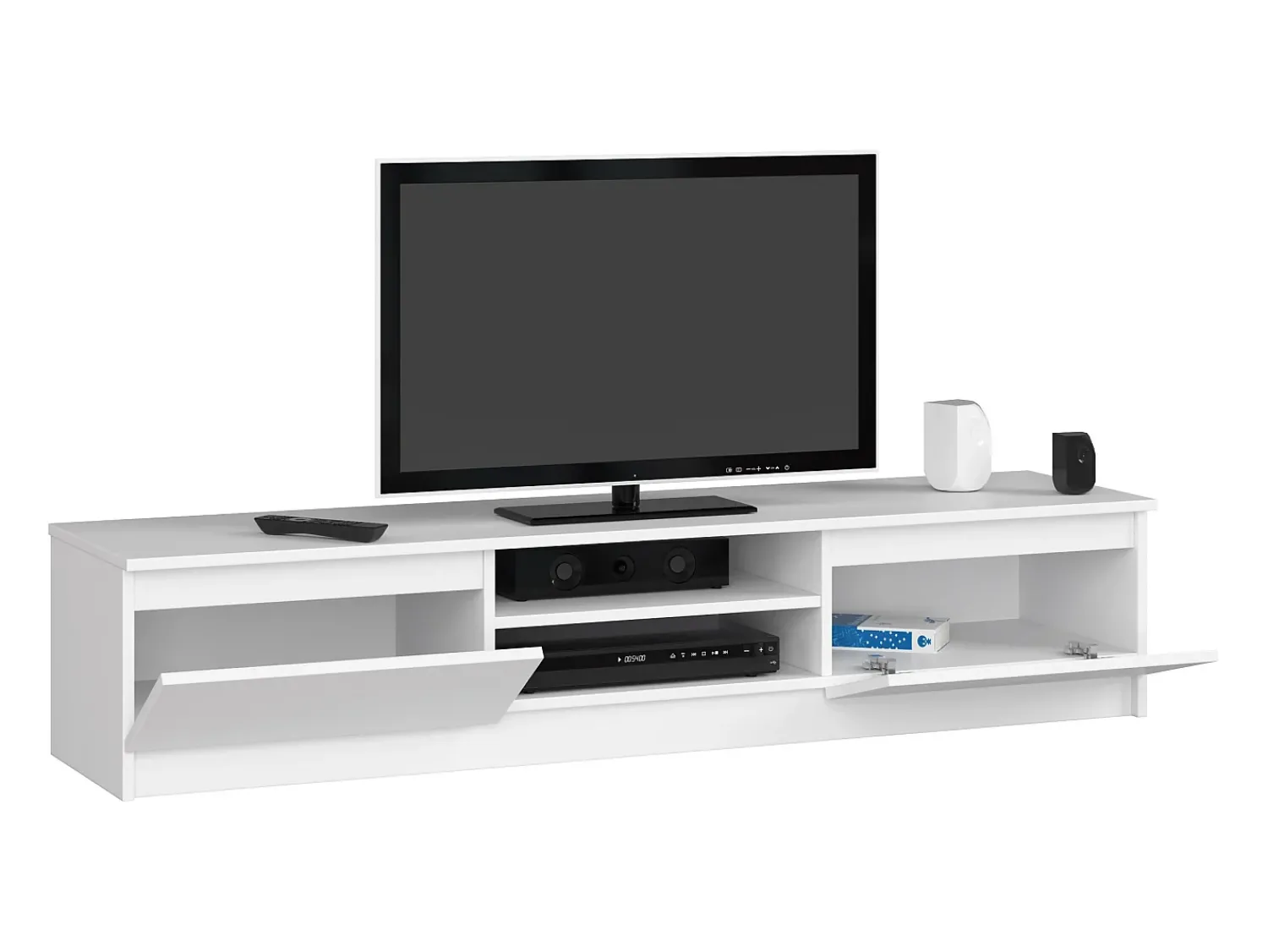 Outlet Akord Aparador Moderno para TV 160cm – 2 Portas, 2 Prateleiras, Estilo Minimalista Branco