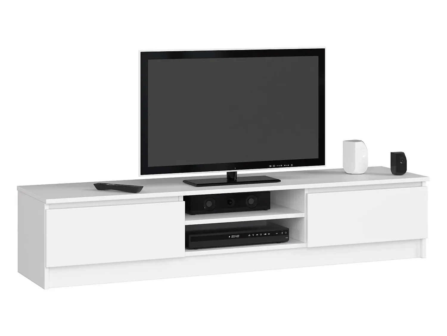 Outlet Akord Aparador Moderno para TV 160cm – 2 Portas, 2 Prateleiras, Estilo Minimalista Branco