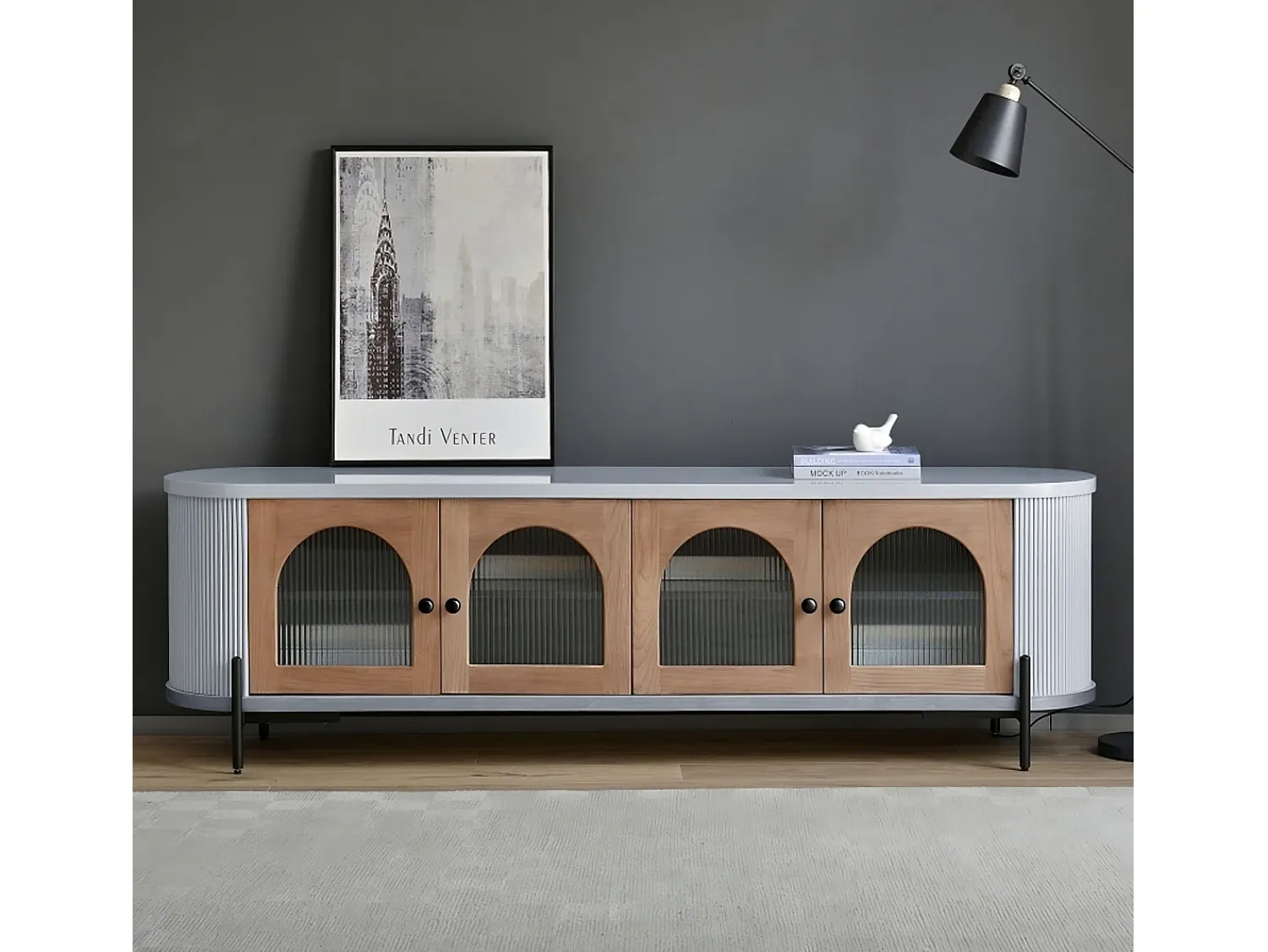 Móvel De Tv| Aparador 200x60x40 cm cinza stilig st382 Cinzento / Castanho